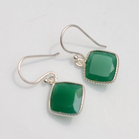 Cushion Green Onyx Gemstone Earrings