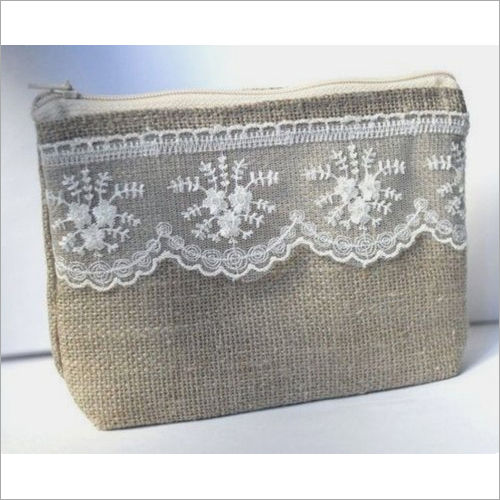 Jute Zipper Lace Pouch