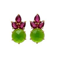Round Pink Tourmaline & Sea Green Chalcedony Gemstone Earring