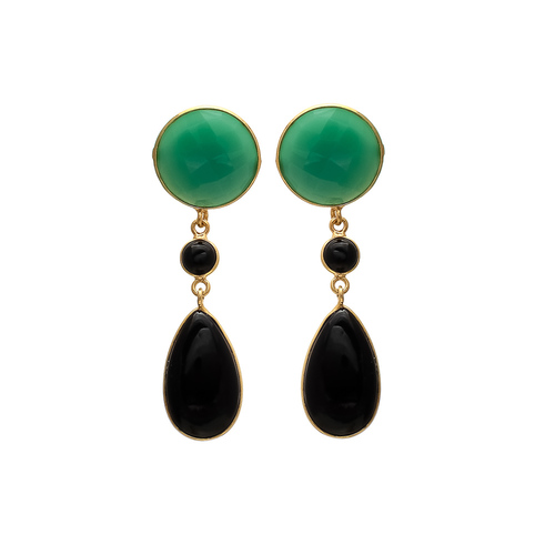 Pear Black Onyx & Green Onyx Gemstone Earrings