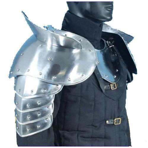 Medieval Gothic Fantasy Shiny Metal Gorget+Shoulder Guard Warrior Pauldron Armor Standard Silver By THOR INSTRUMENTS CO.
