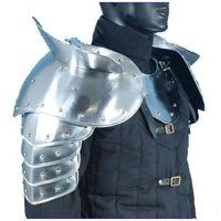 Medieval Gothic Fantasy Shiny Metal Gorget Shoulder Guard Warrior Pauldron Armor Standard Silver