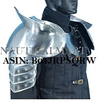 Nauticalmart Medieval Gothic Fantasy Shiny Metal Gorget+shoulder Guard Warrior Pauldron Armor Standard Silver