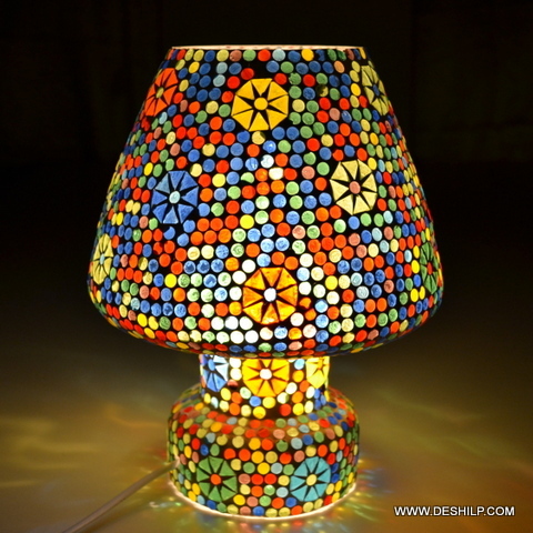 Multicolor Mosaic Handmade Glass Table Lamp For Home Decoration - Size: Height :- 30 Cm Dia :- 25 Cm