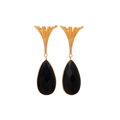 Pear Black Onyx Gemstone Earrings