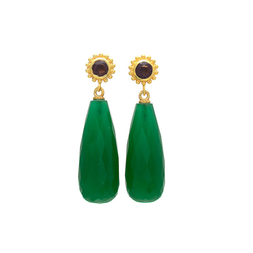 Green Onyx & Smoky Topaz Hydro gemstone Earrings