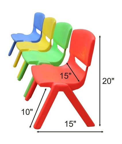 Kids Chair - Lightweight Plastic 15x15x20 Inches Available in Red Yellow Green Blue | Water Resistant Easy To Install Ideal for Indoor/Outdoor Use