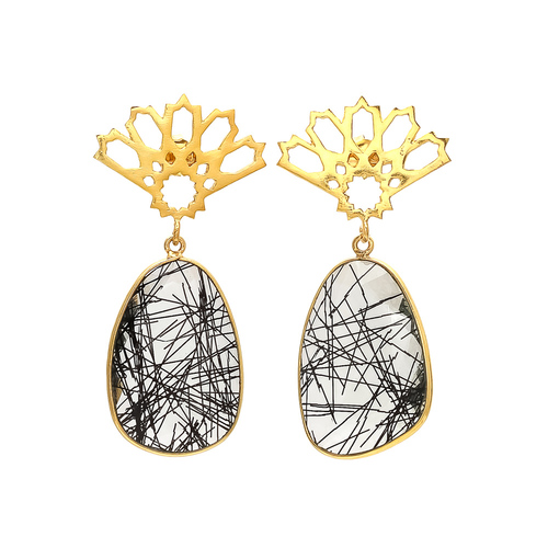 Pear Black Rutile Gemstone Earrings