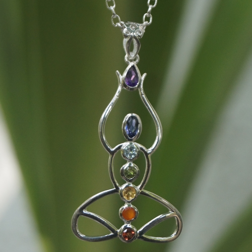 Rhodium Plated Pendant - 2.0 Inches Sterling Silver with Amethyst Iolite BT Peridot Citrine Carnelian Garnet | For Women and Children Ideal for Anniversaries and Weddings