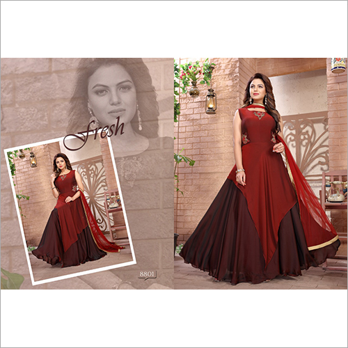 Ladies Maroon Designer Long Gown - Soft Fabric, Available in Sizes S to XL | Washable, Versatile for All Occasions