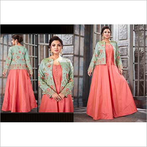 Glamours Peach Designerfloor Length Suit Bust Size: 38-46 Inch (In)