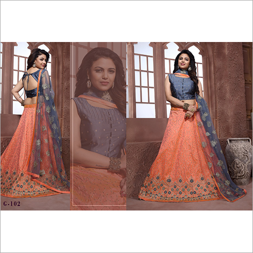 Ladies Peach Embroidered Lehenga