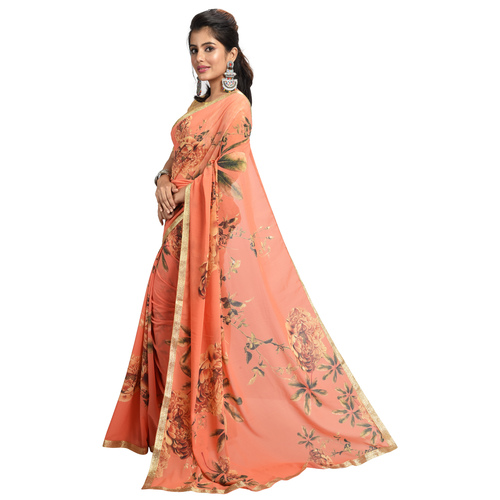 Digital Printed Designer Bollywood Saree - Georgette, 5.5 Meter Length, Bright Red | Breathable, No Fade, Non Toxic, Quick Dry, Washable, Exquisite Digital Artistry