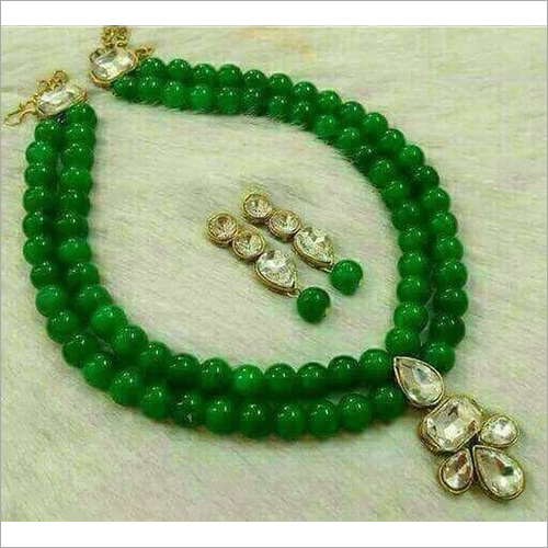 Glass Green Beads Necklace Set