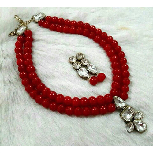 Glass Red Beads Necklace Set Gender: Women