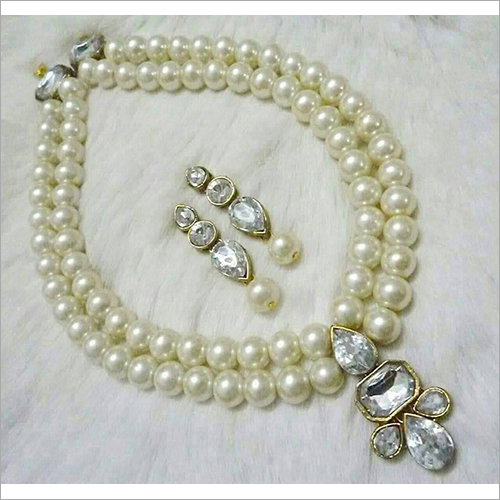 Glass White Beads Necklace Set