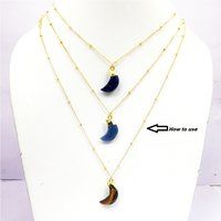 Semi Precious Gemstone Crescent Half Moon Charms Pendant