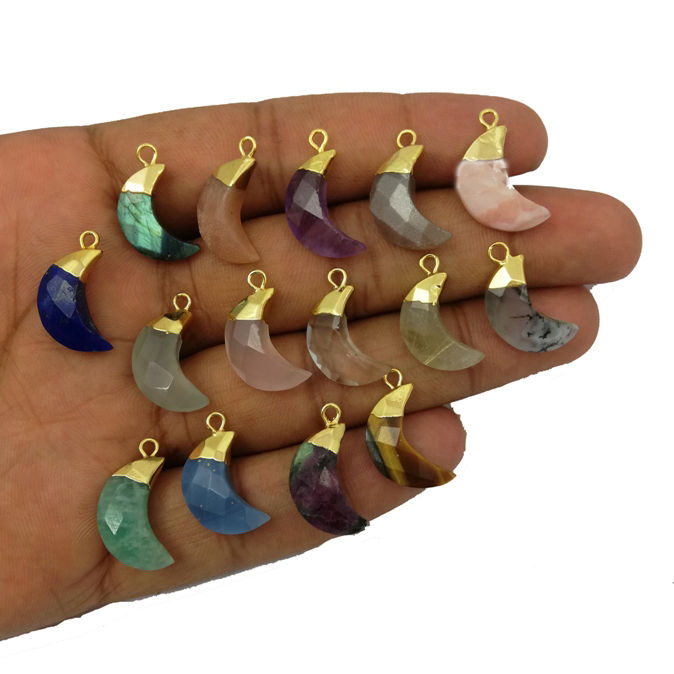 Semi Precious Gemstone Crescent Half Moon Charms Pendant