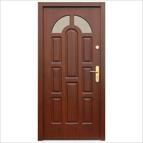 Designer Wooden Main Entrance Door - Customized Size and Thickness, Brown Finish with Metal Handle | Long Service Life, Low Maintenance, Ideal for Commercial and Residential Use
