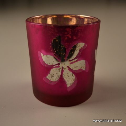 Silver Glass Printed Candle Holder