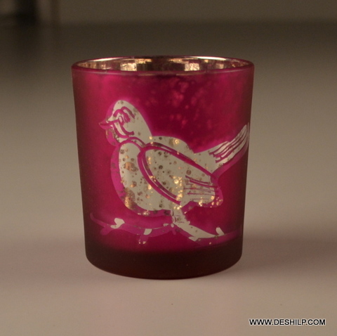 Bird printed Colorful Glass T Light Candle Holder