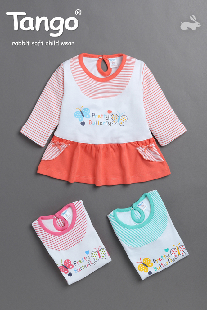 Tango Girls Frock - Soft Cotton, Sizes S-XL, Red and White Printed Design | Ethnic Style, Washable Comfort for Ages 2-8