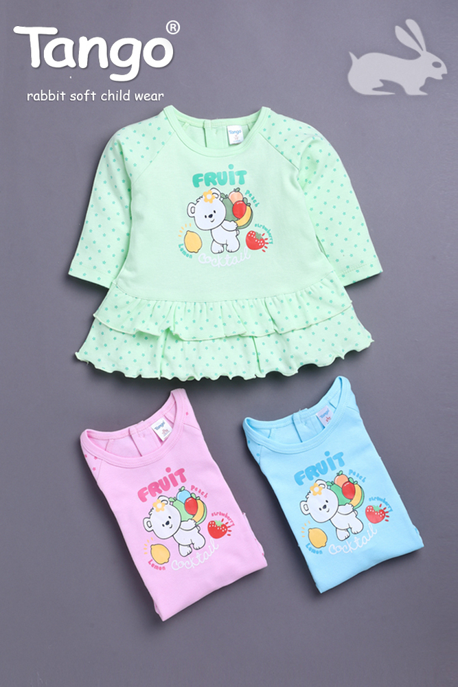 Tango Girls Frock - Cotton, Small to Extra Large Sizes, Pink and Green Printed Pattern | Washable Ethnic Dress for Girls Aged 2-8