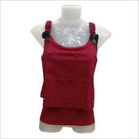 Ladies Sleeveless Top - Cotton Beaded Ethnic Design, Red Color, Breathable & Cool Pass Features