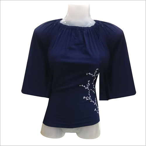 Blue Ladies Round Neck Top