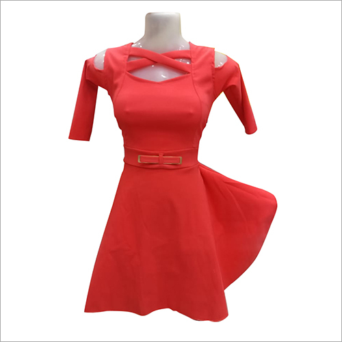 Ladies Cold Shoulder Red Top Decoration Material: Beads