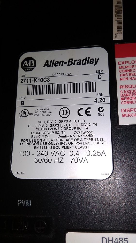 ALLEN BRADLEY HMI 2711-K10C3 D