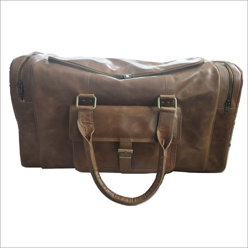 Plain Brown Leather Duffle Bag