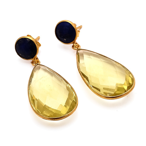 Pear Lemon Topaz & Black Onyx Gemstone Earrings