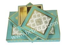 Motif (c) Sweet Box - Cardboard, 8x7.5x1.5 Inch, Sea Green | Glossy Laminated Finish, Rigid Design, Perfect For Sweet Packaging