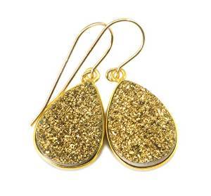 Pear Gold Druzy Gemstone Earrings