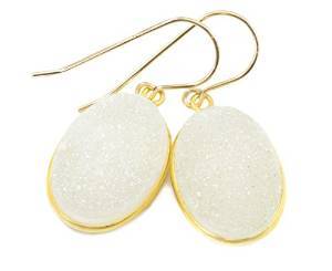 Oval White Druzy Gemstone Earrings