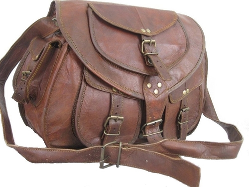 Goat Leather Satchel Bag - 13 x 10 x 4 inches, Handmade Vintage Style with Zipper Closure and Canvas Lining, Brown Color, Durable and Water-Resistant Design