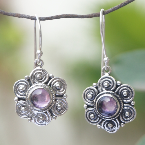 Rhodium Plated Amethyst Earrings - 1.32x0.65 Inch | Purple & Silver, Fine Silver 92.5%, Perfect for Women and Children, Ideal for Weddings and Gifts