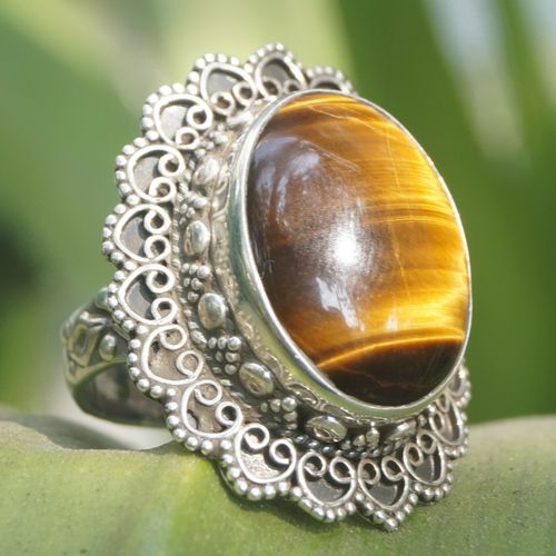 Gemstone Ring - Rhodium Plated Sterling Silver 92.5%, Size 8, Yellow & Silver, Stone Length 18.5mm, Stone Width 14mm, Weight 10.9g | Suitable for Women & Children, Perfect for Engagement, Anniversaries, and Gifts