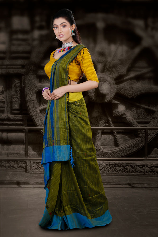 ILkal 9 Yards Blue Gayathri Big Border Handloom Pure Cotton Silk Saree for  women | Green Saree | SKC038| | Shri Krishna Creations