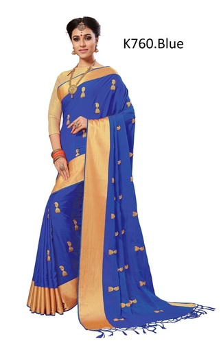 Silk Embroidered Tassel Pallu Saree - 5.5 Mtr Length, Unstitched Brocade Blouse, Unique Design with Stone Work, Festive and Traditional Wear in Vibrant Colors