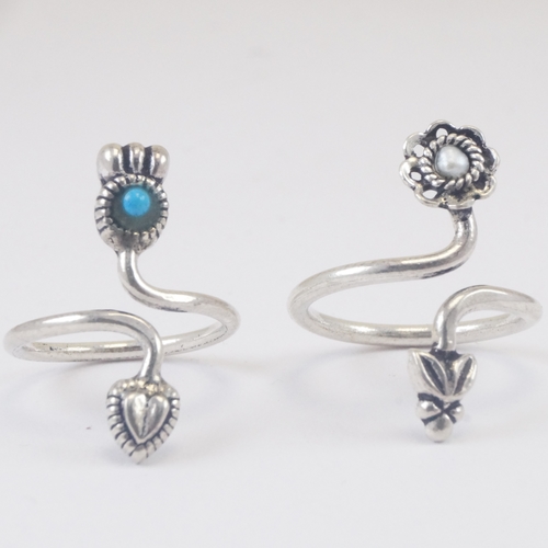 Toe Ring - Sterling Silver & Pearl Turquoise, 1.7mm Width, Off White Blue & Silver, Perfect for Women & Children, Celebratory Occasions
