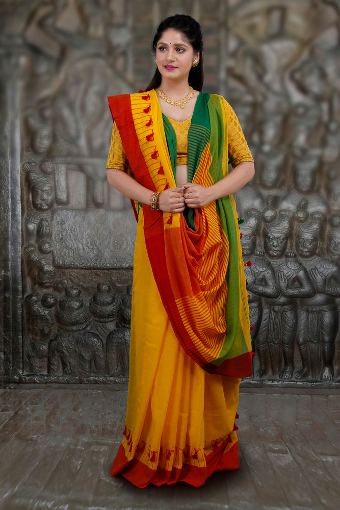 Handwoven Yellow Hand Woven Pure Cotton Saree