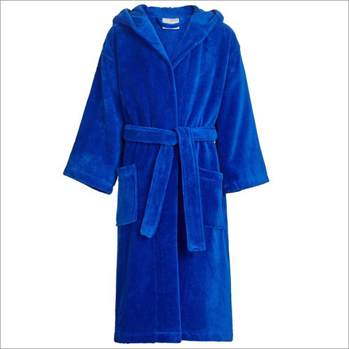 Cotton Bathrobe - 100% Cotton & Polyester, Knee Length, Soft Blue Color, Quick Dry, Breathable, Available in S, M, L, XL Sizes