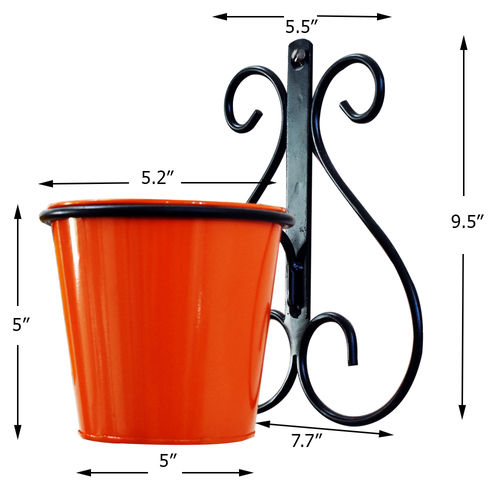 Wall Mount Metal Planter Stand With Round Bucket Planter Dimensions: S- 5.4 " X 7.5"  X 9" &P - 3.8" X 5.1" X 5" Inch (In)