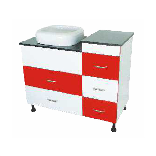 Bathroom Plain Vanity - PVC Material, Floor Mounted Design , Glossy Red and White Finish with Basin and Ample Storage