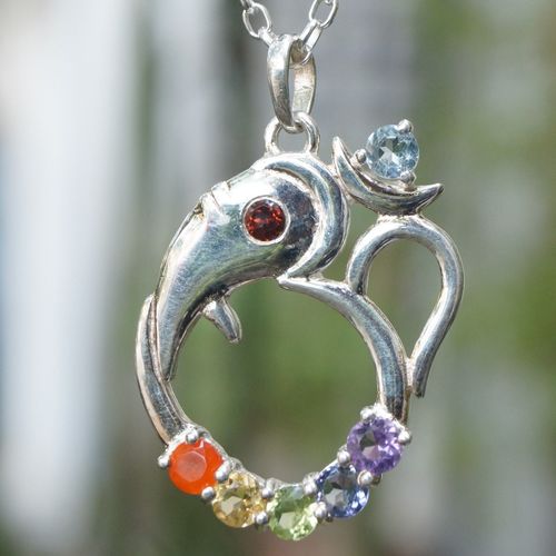 Gemstone Pendant - Sterling Silver & Amethyst, Garnet, Citrine, Peridot, Carnelian, Iolite, 1.5 Inch Length, Blue Red Purple Green Yellow & Silver | Perfect Gift for Women & Children on Anniversary, Engagement, Wedding
