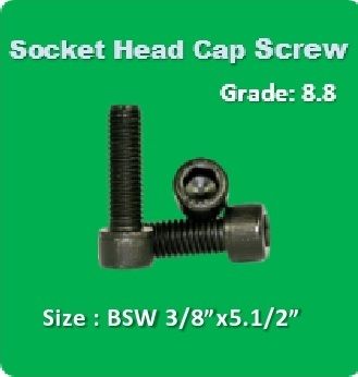 Socket Head Cap Screw BSW 3/8"x5-1/2" Steel, Grade 8.8 | High Strength, Corrosion Resist, Secure Hold
