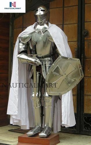 Steel Nauticalmart Knight Suit Of Armor Medieval Reenactment Wearable Metallic One Size Halloween, Shield, Sword, Cape, Chainmail