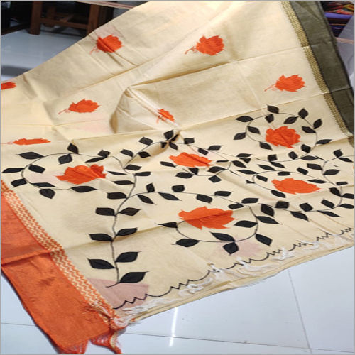 Available In Multicolor Ladies Applique Cotton Saree